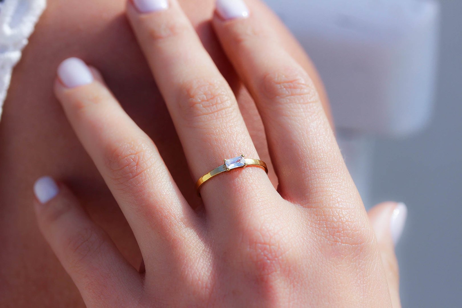 French Diamond Ring with Baguette Cut Diamond