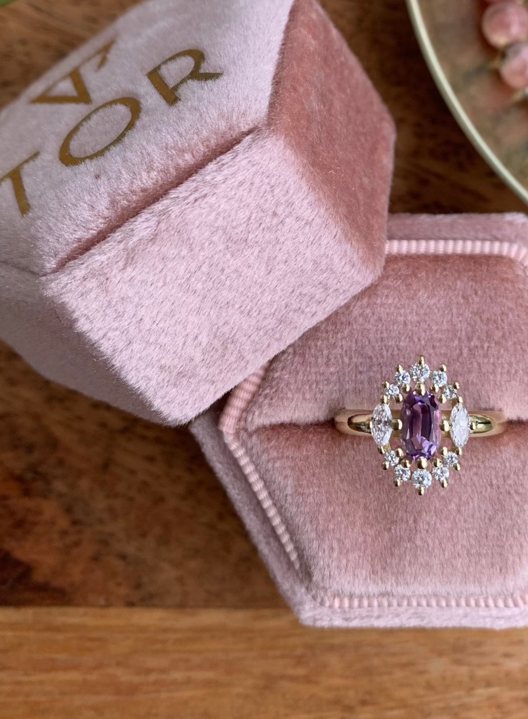 Purple Haze Diamond Ring with an Oval Cut Amethyst
