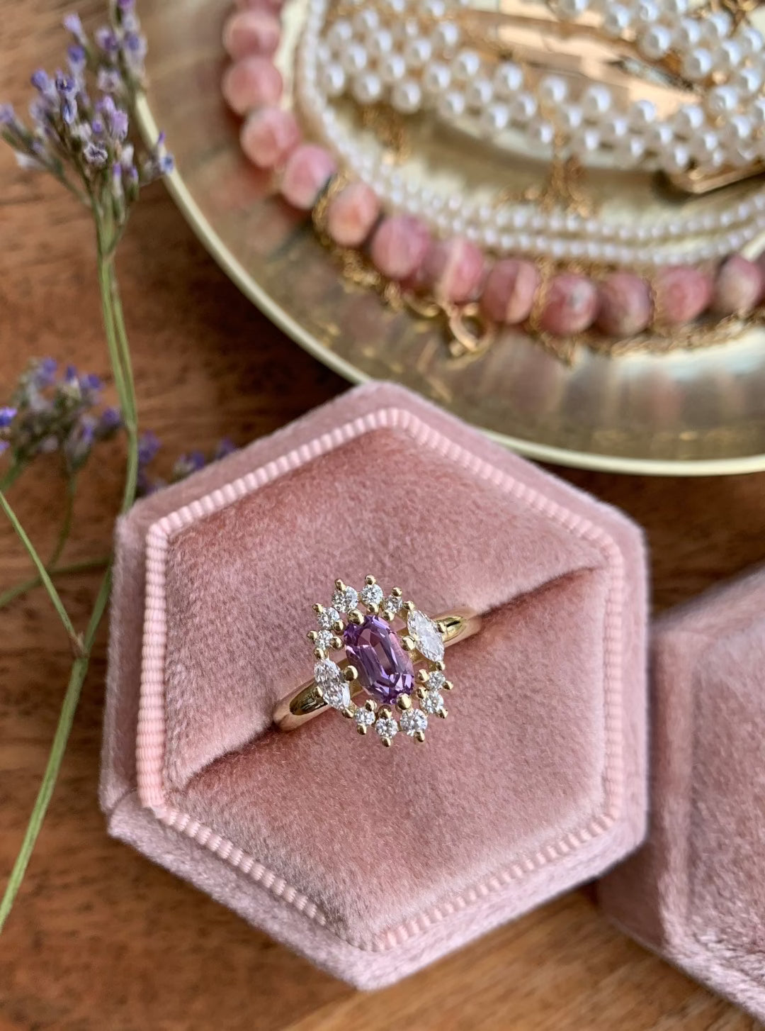 Purple Haze Diamond Ring with an Oval Cut Amethyst