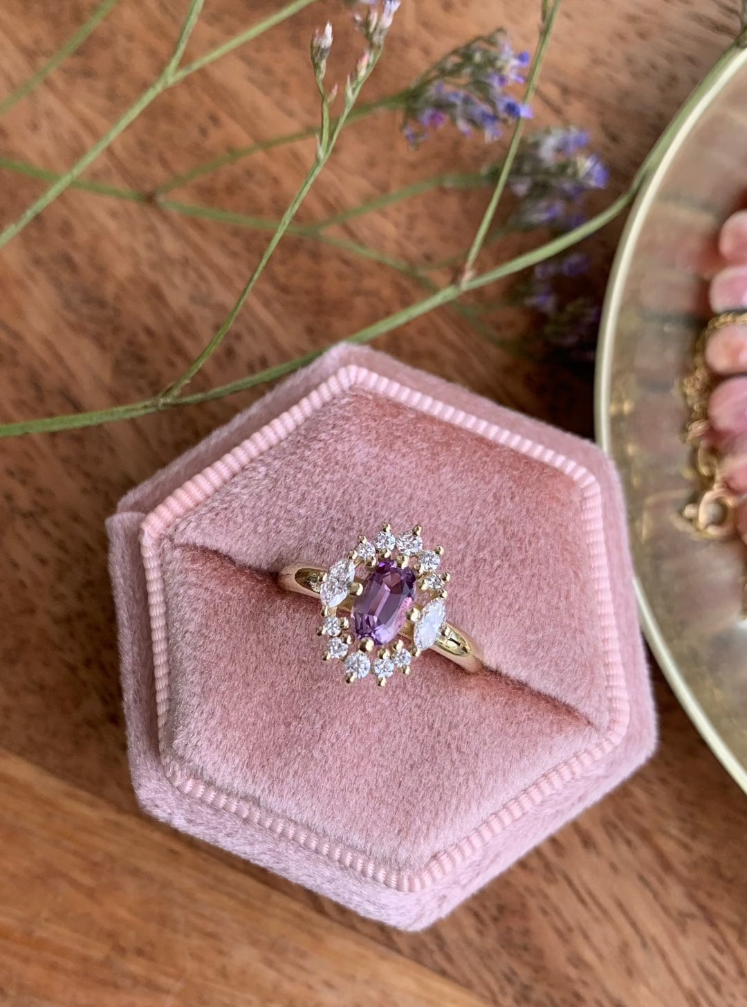 Purple Haze Diamond Ring with an Oval Cut Amethyst