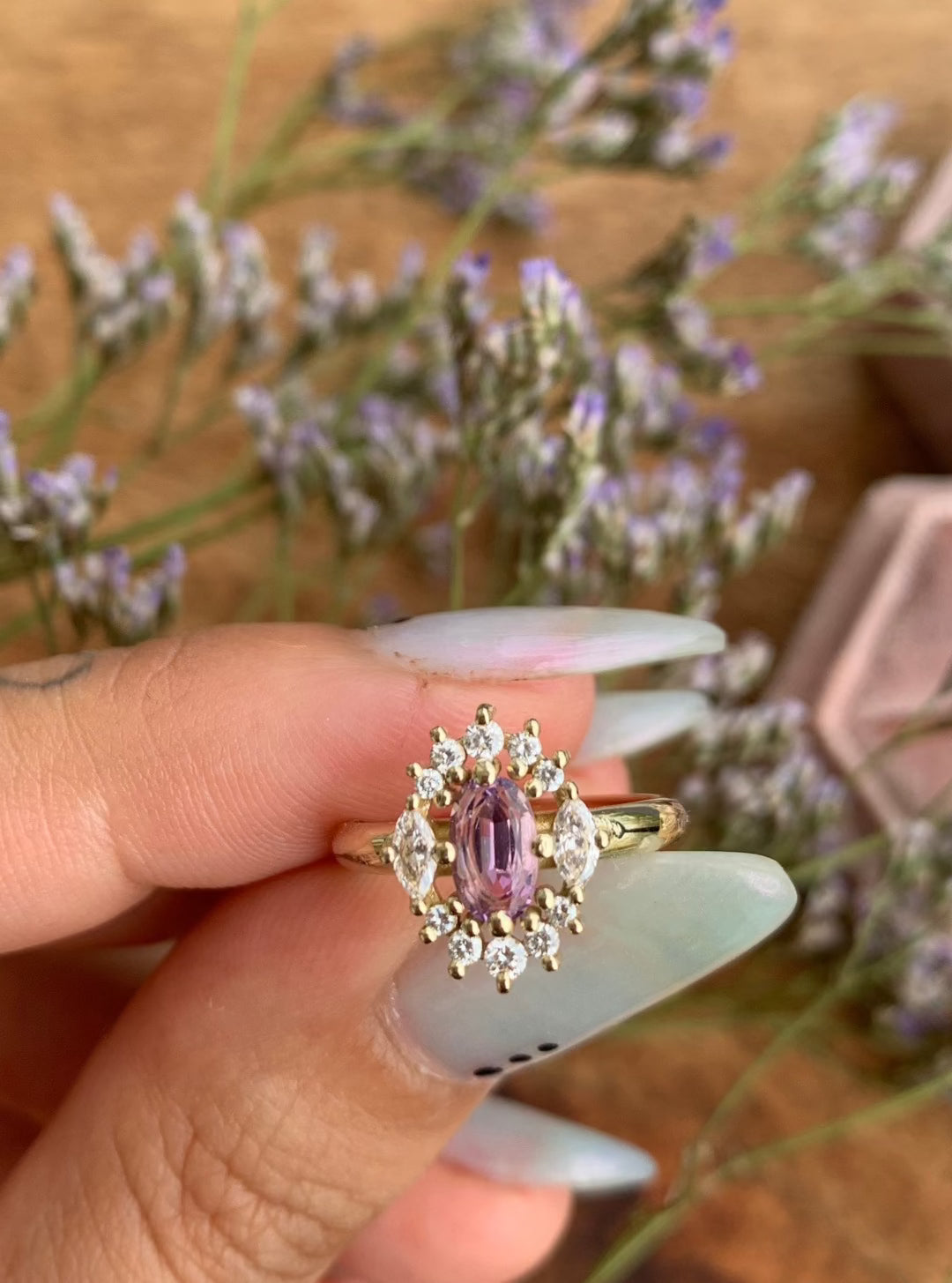 Purple Haze Diamond Ring with an Oval Cut Amethyst