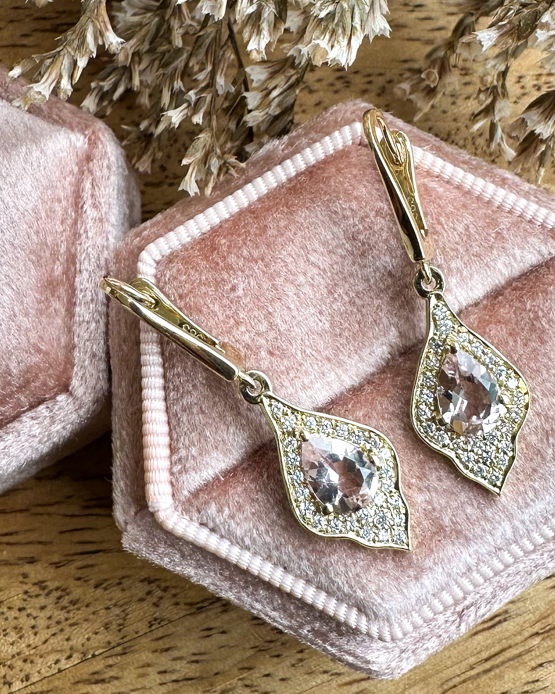 Pink Morganite and Lab Grown Diamond Earrings