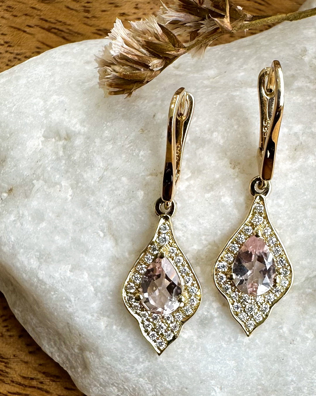 Pink Morganite and Lab Grown Diamond Earrings