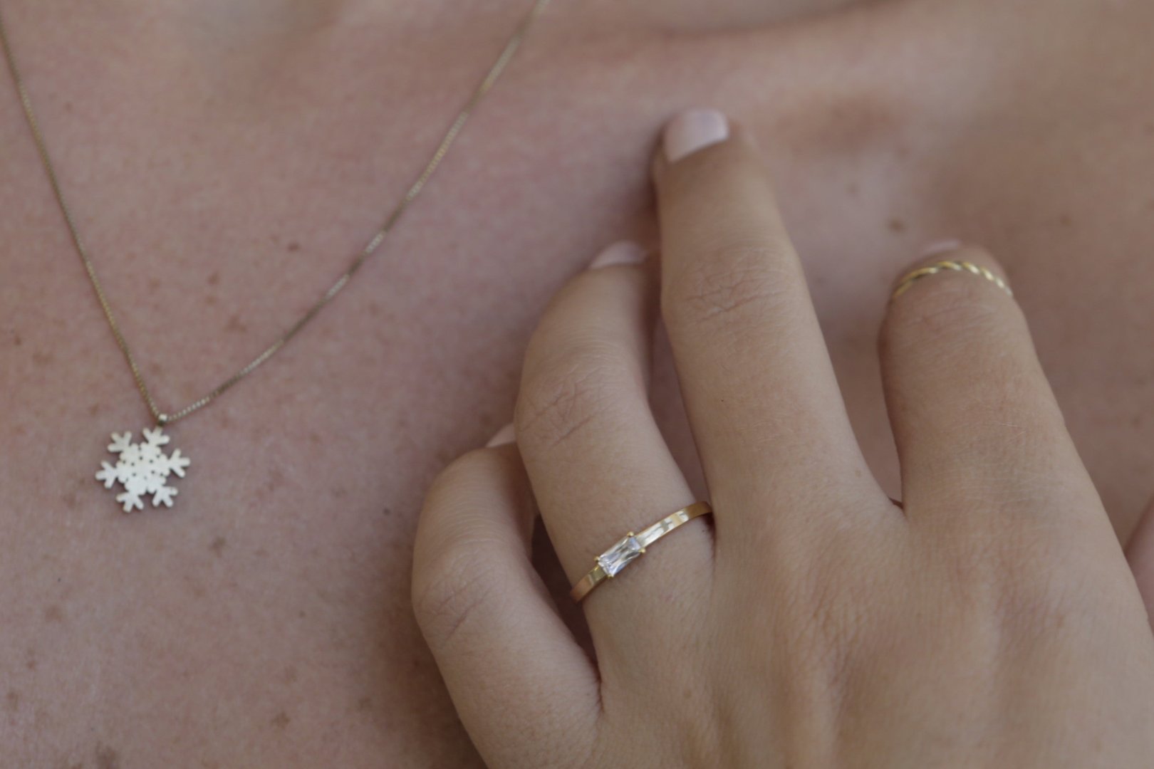 French Diamond Ring with Baguette Cut Diamond