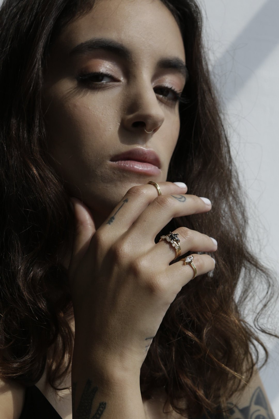 Black Iris Flower Ring with Marquise Cut Black Onyx