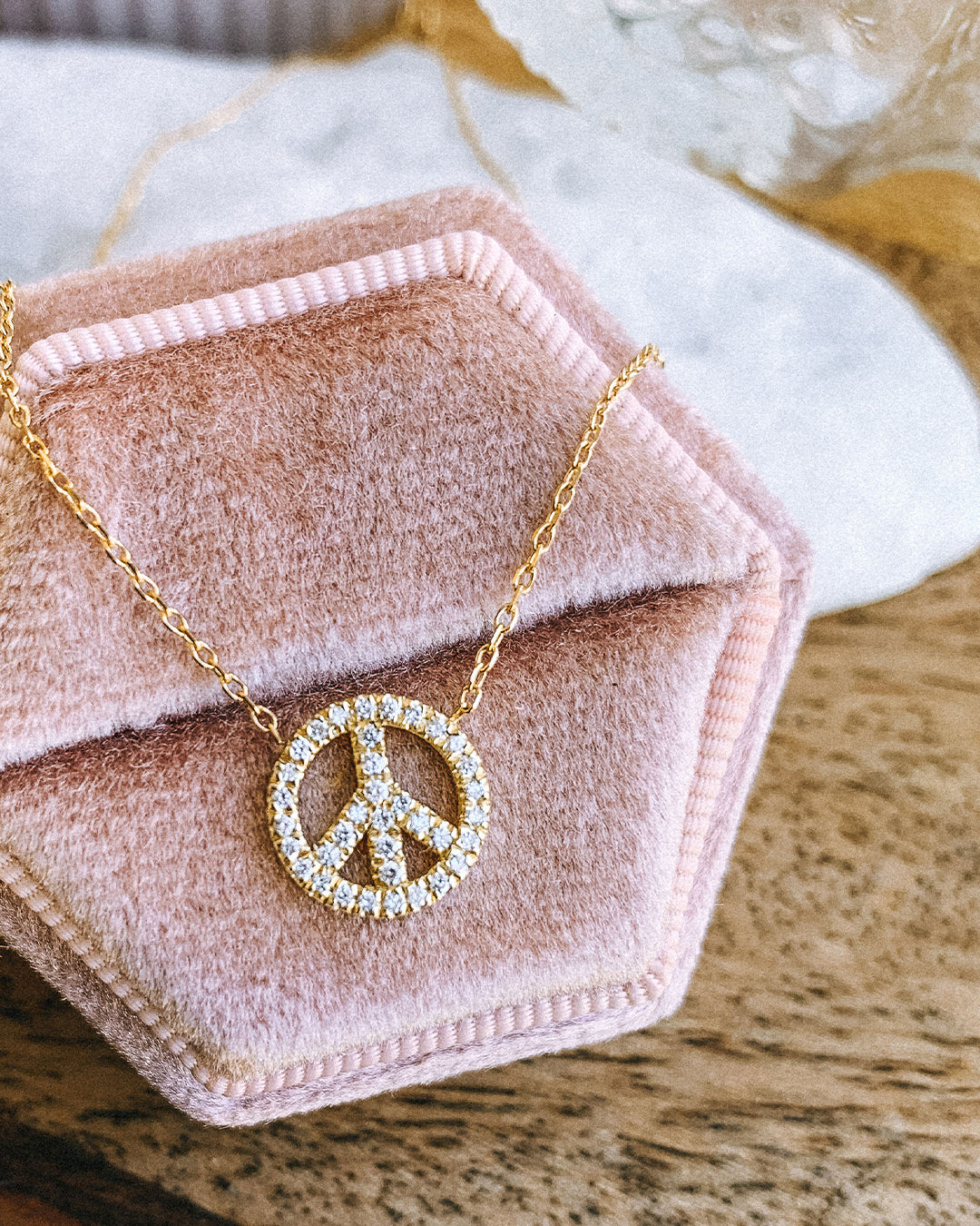 Peace Sign Delicate Diamond Necklace