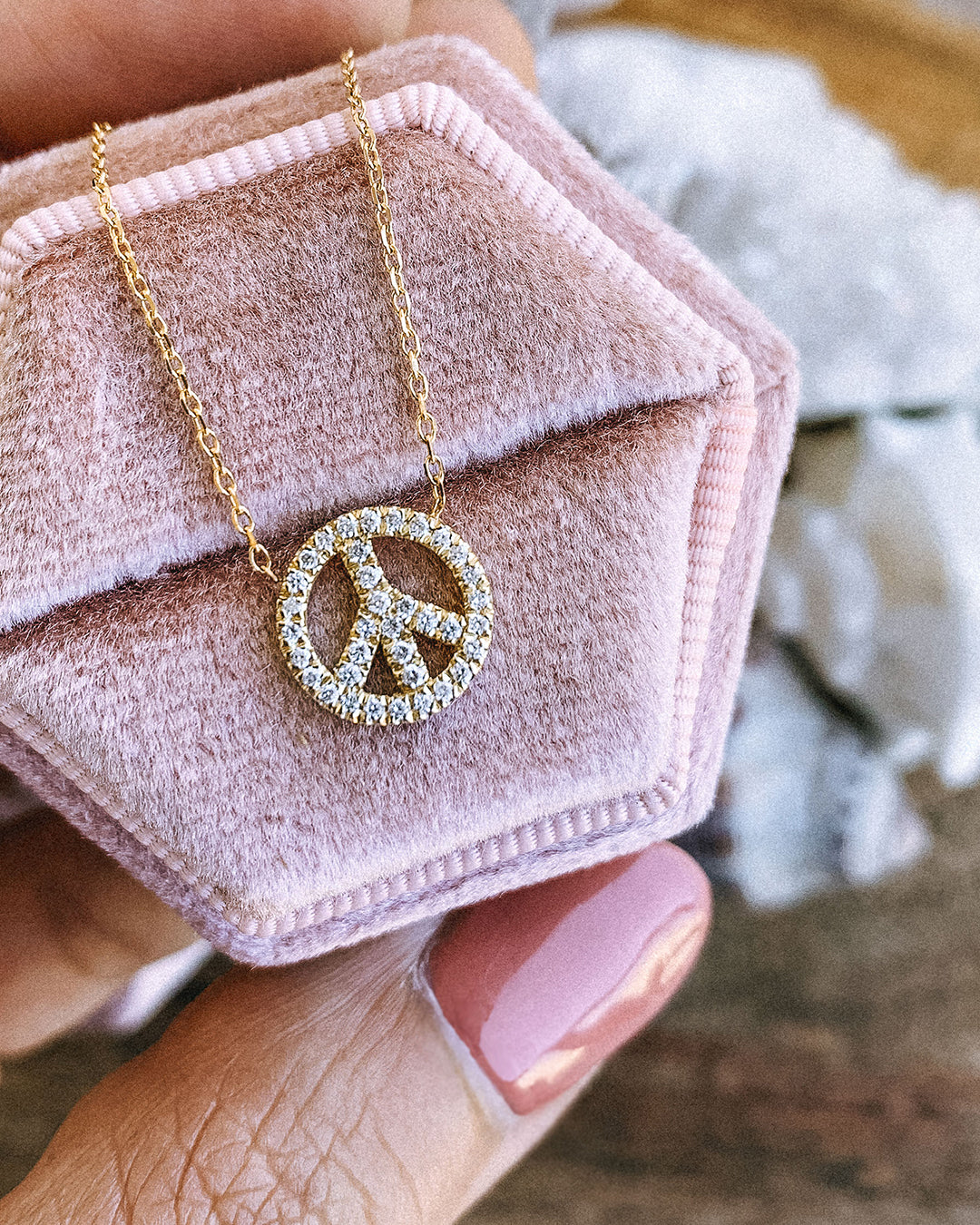 Peace Sign Delicate Diamond Necklace