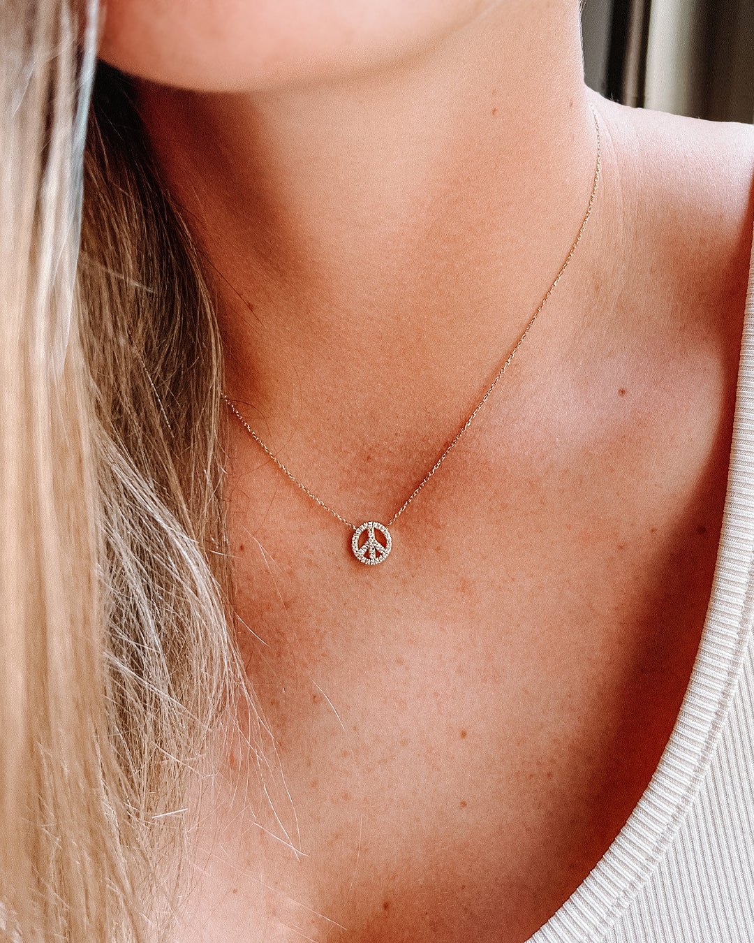 Peace Sign Delicate Diamond Necklace