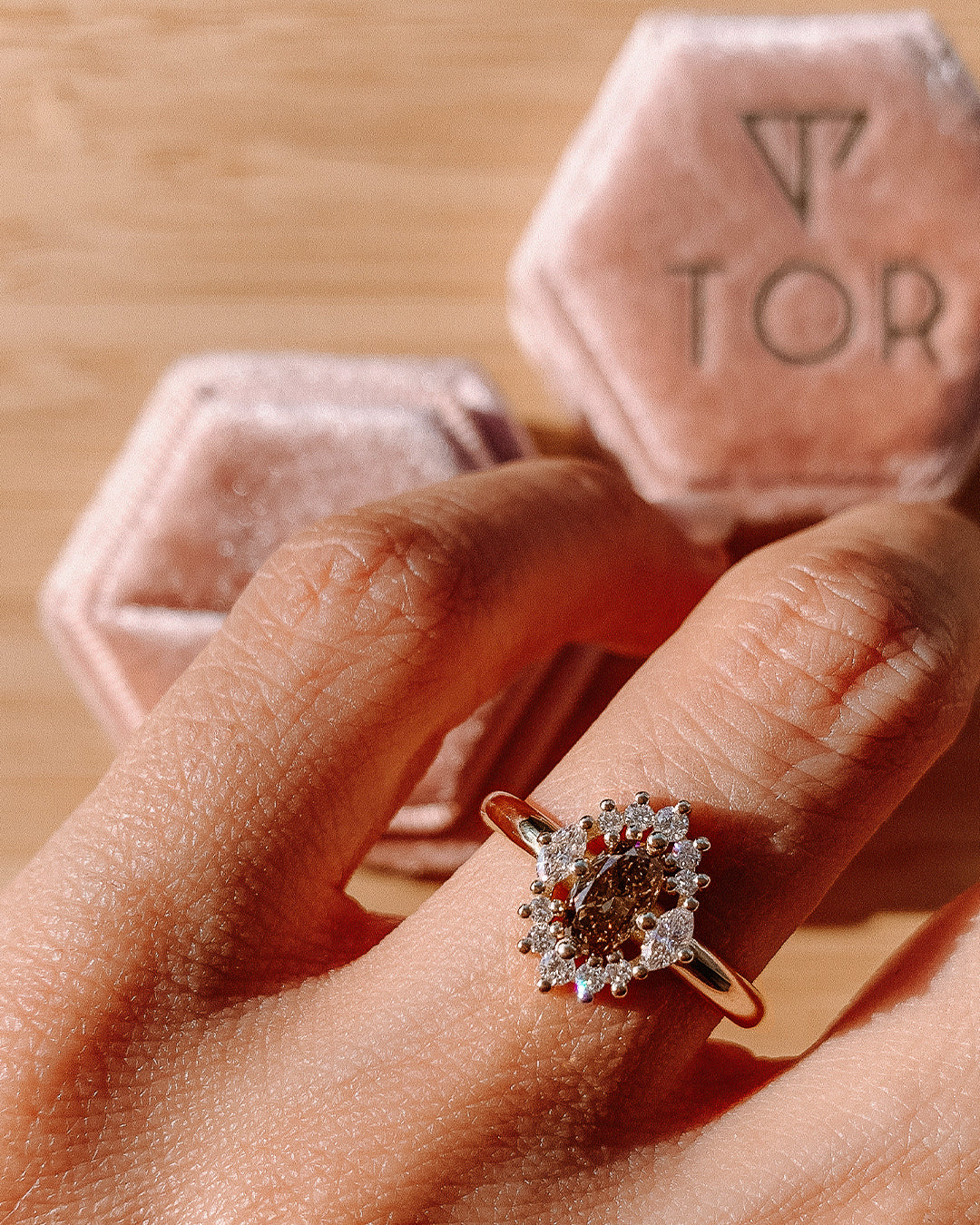 Golden Brown Diamond Ring with an Oval Cut Diamond