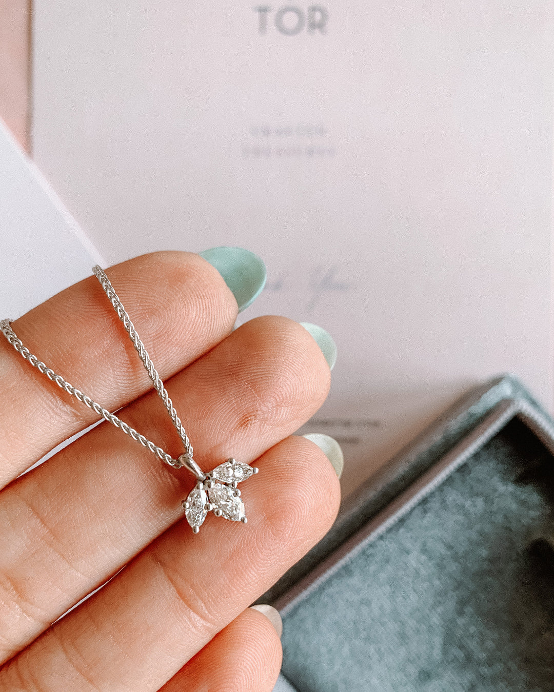 Lotus Shaped Diamond Necklace with Natural Marquise Cut Diamonds