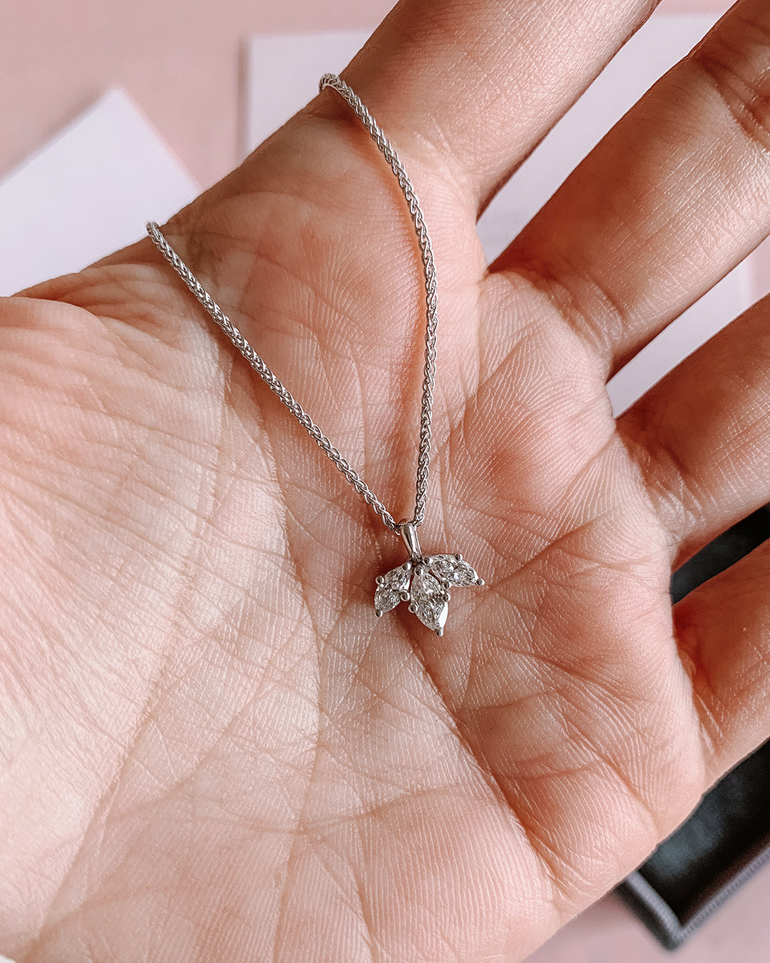 Lotus Shaped Diamond Necklace with Natural Marquise Cut Diamonds