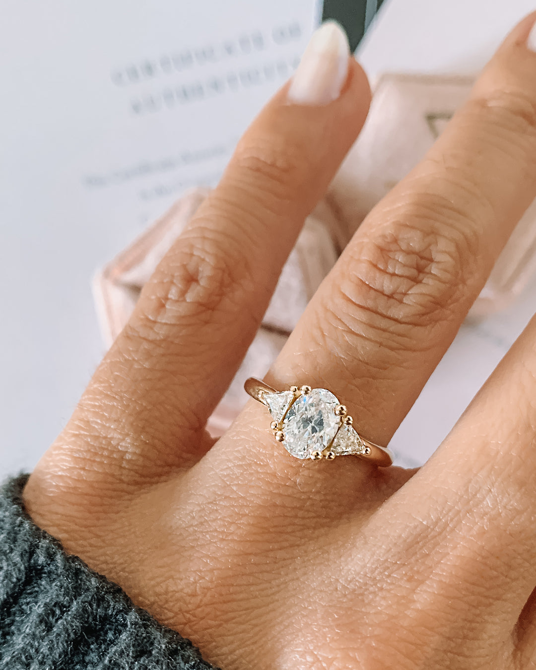 Niva Diamond Ring with Oval Cut and Triangle Cut Natural Diamonds