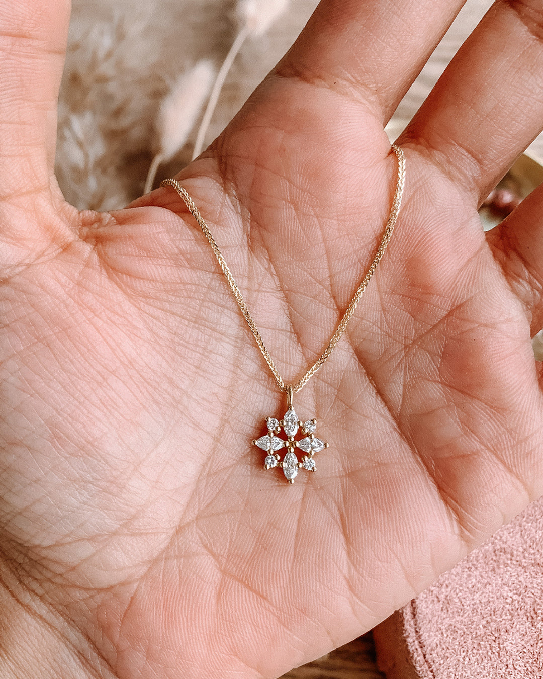 Diamond Snowflake Necklace with Natural Diamonds