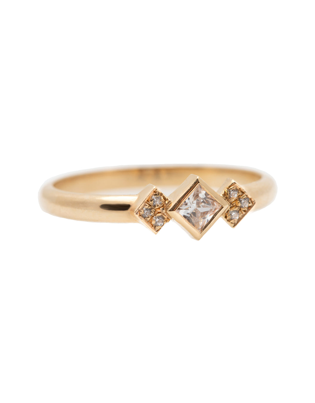 Squares Diamond Ring with A Princess Cut Natural Diamond 7 / Rose Gold / 14K