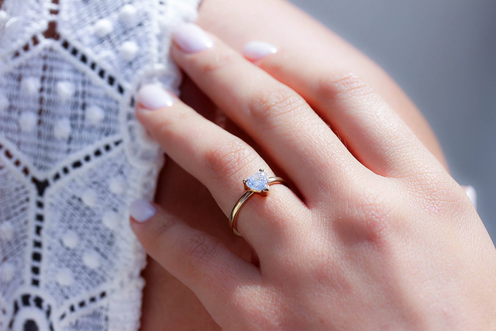 White Heart Cut Diamond Ring with a Lab Grown Diamond