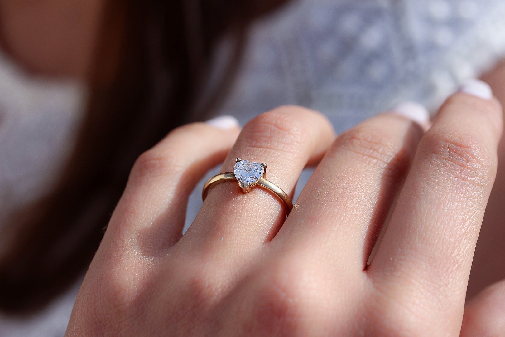 White Heart Cut Diamond Ring with a Lab Grown Diamond