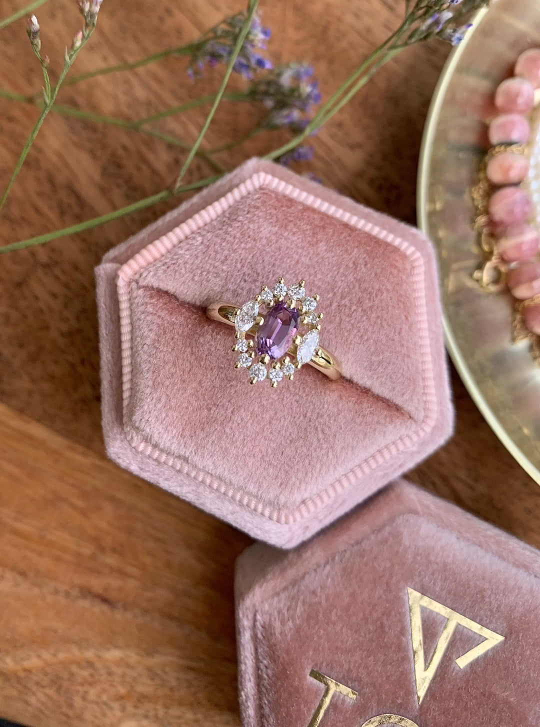 Purple Haze Diamond Ring with an Oval Cut Amethyst