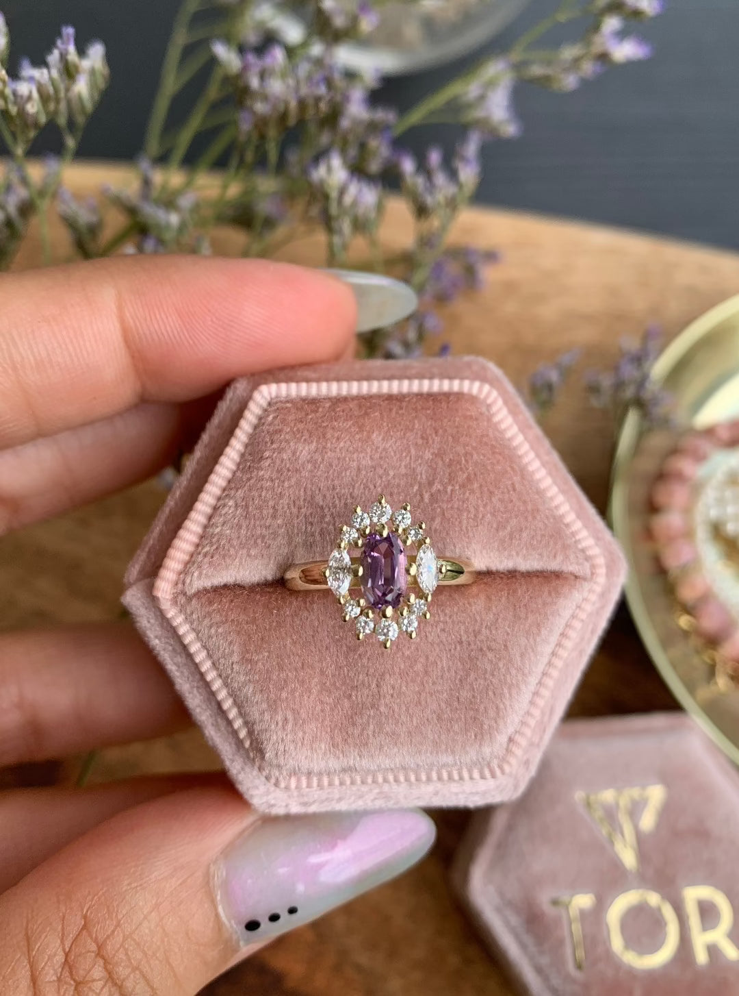 Purple Haze Diamond Ring with an Oval Cut Amethyst