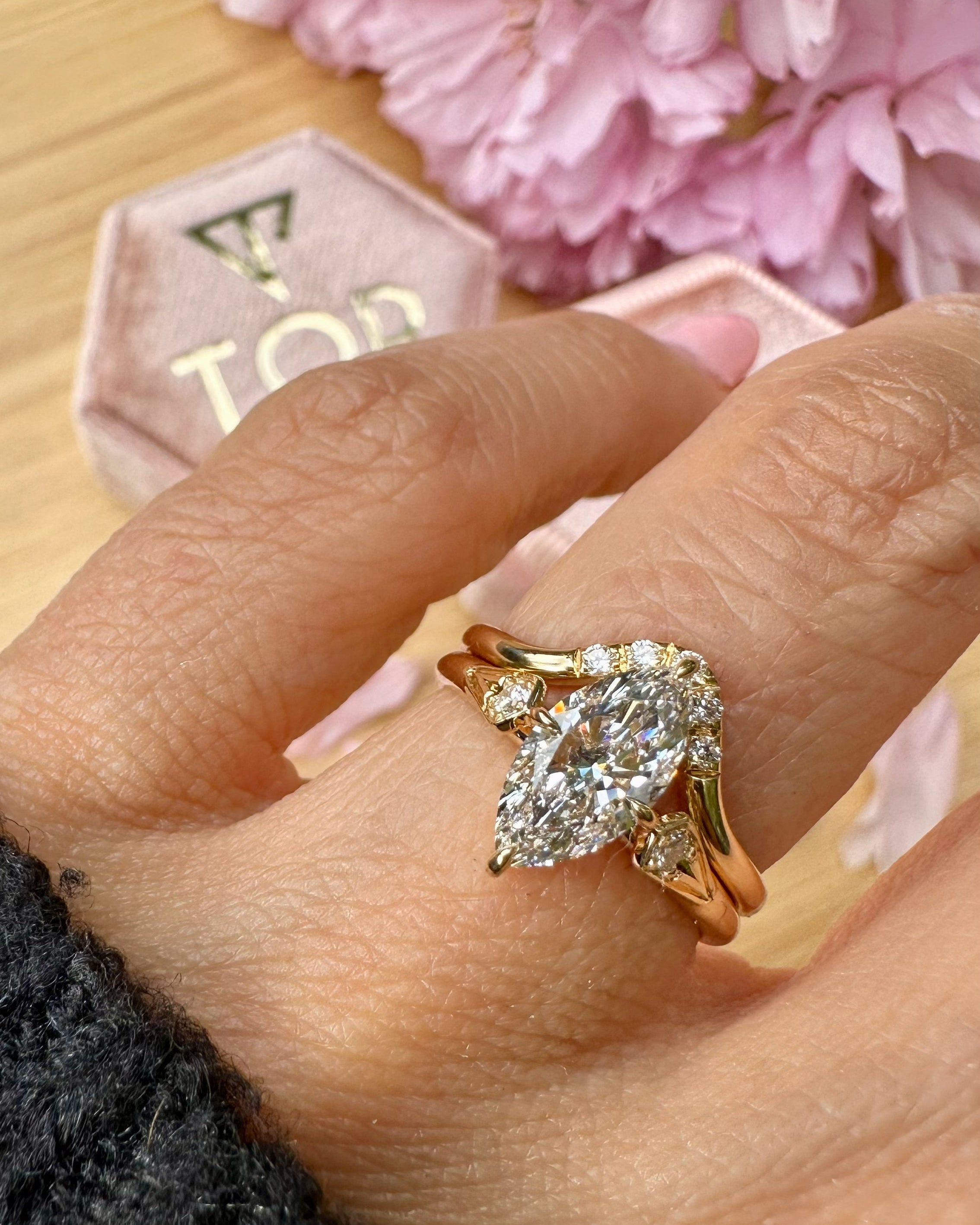 Set of 1.00 carat Marquise Cut Engagement Ring &amp; Wedding Band with Lab Grown Diamonds
