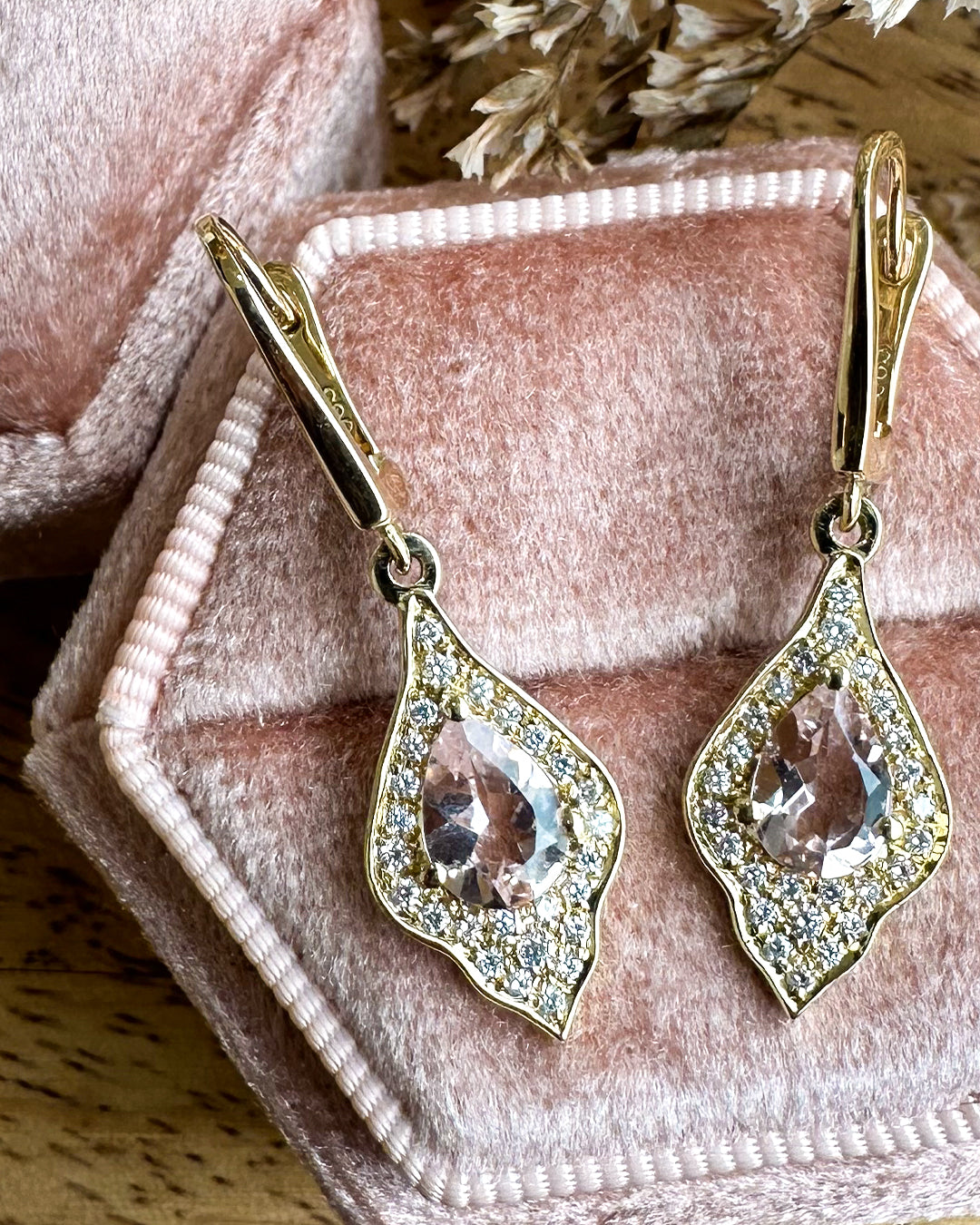 Pink Morganite and Lab Grown Diamond Earrings