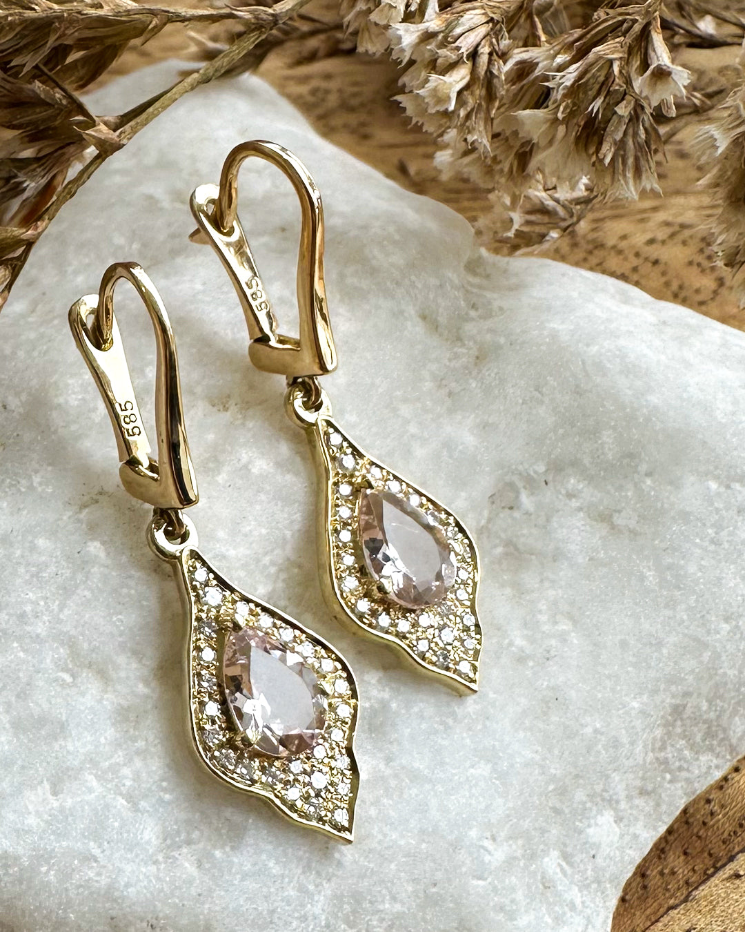 Pink Morganite and Lab Grown Diamond Earrings