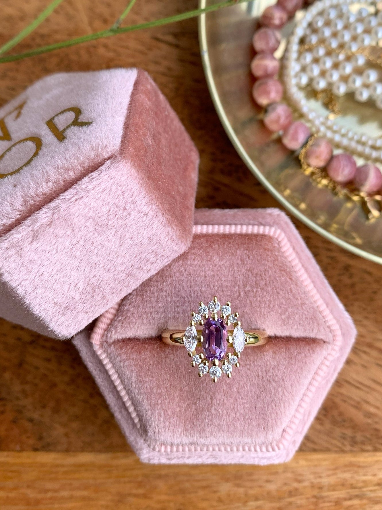 Purple Haze Diamond Ring with an Oval Cut Amethyst