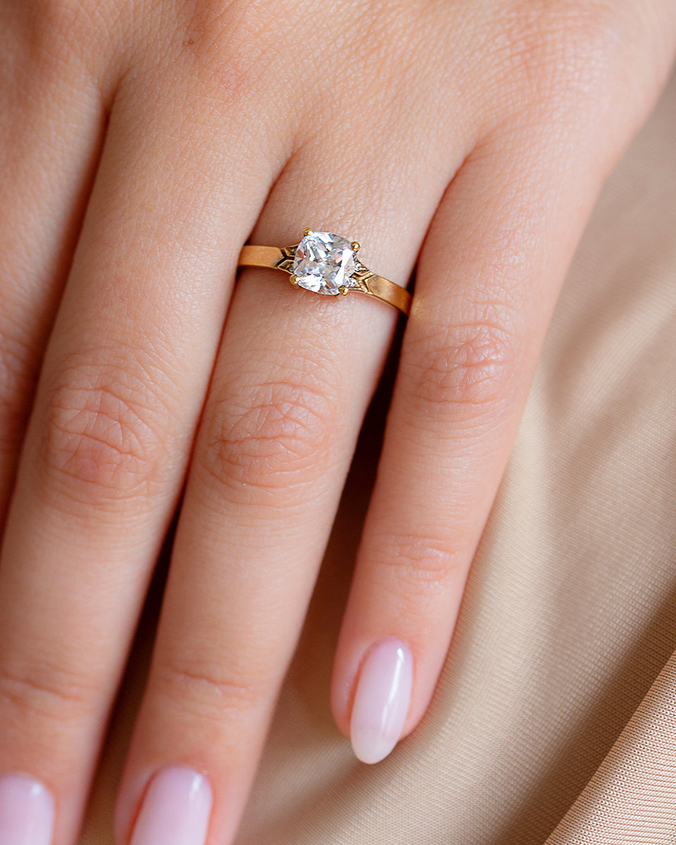 Merlin Engagement Ring with a Cushion Cut Diamond