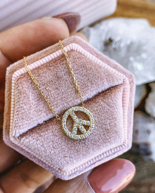 Peace Sign Delicate Diamond Necklace