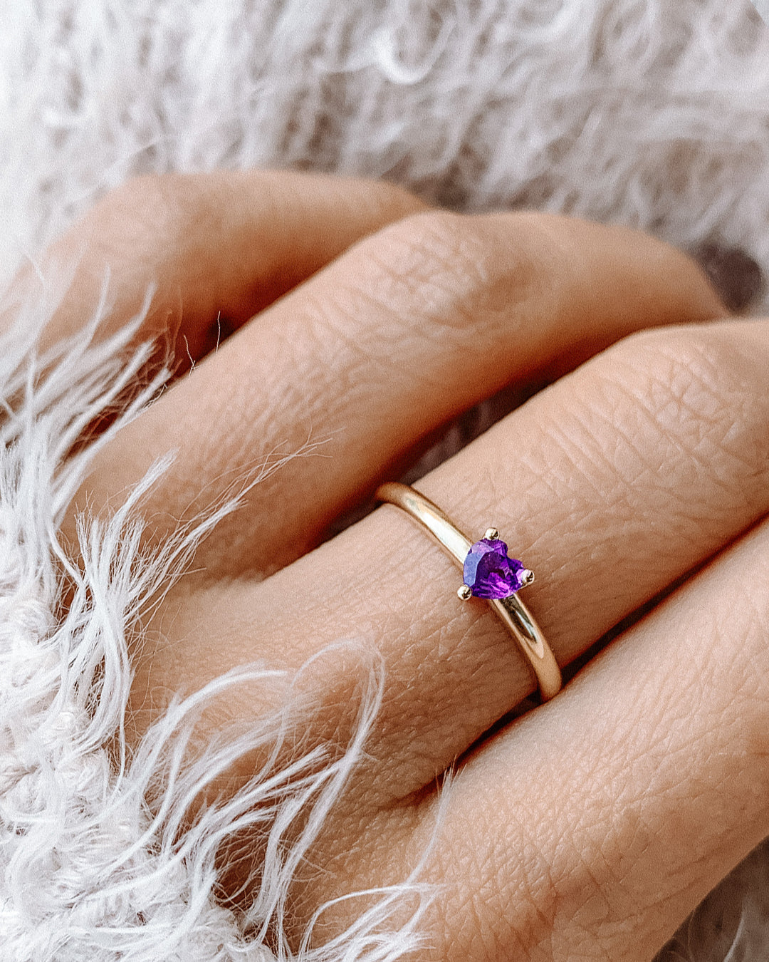 Purple Heart Cut Amethyst Ring