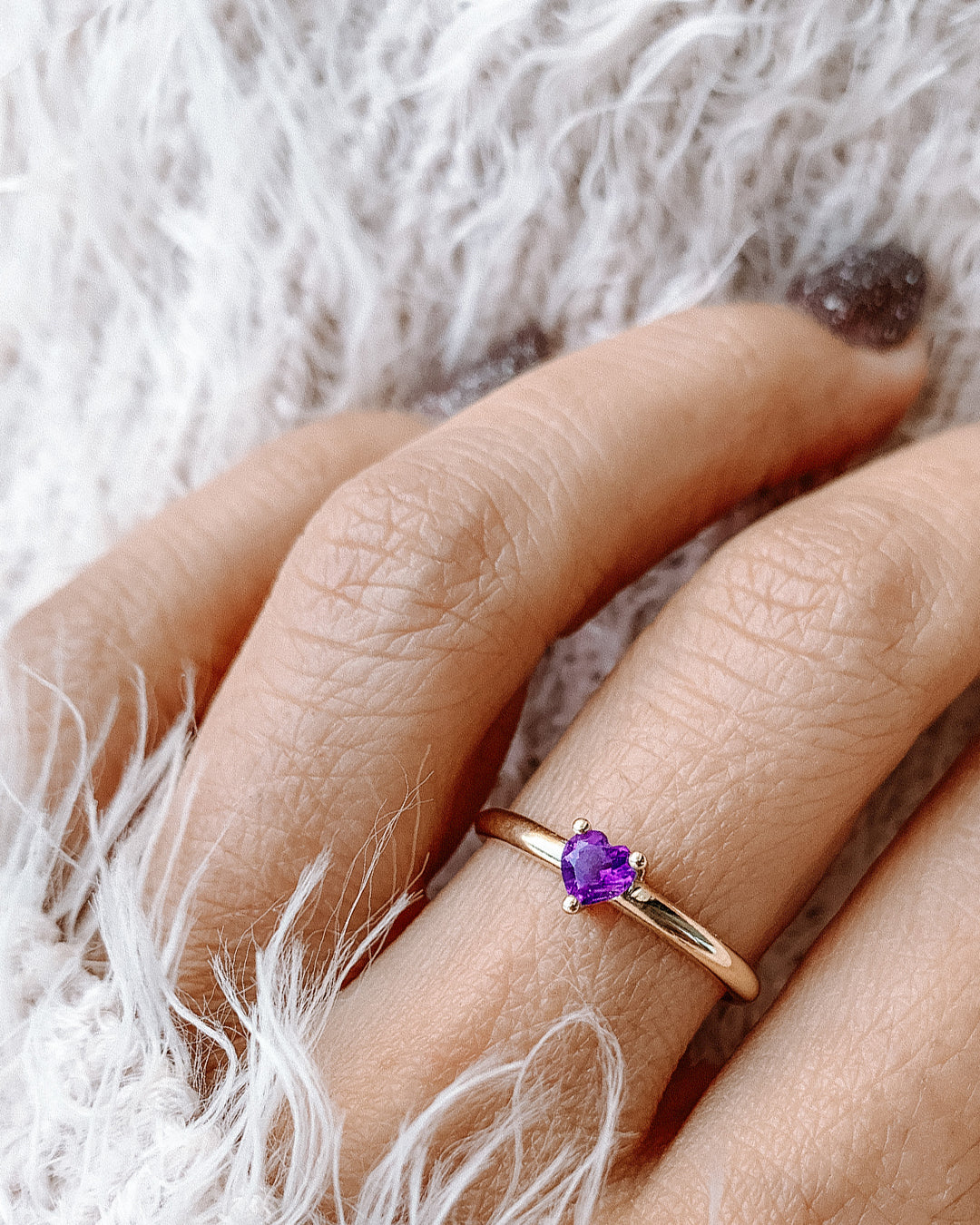 Purple Heart Cut Amethyst Ring