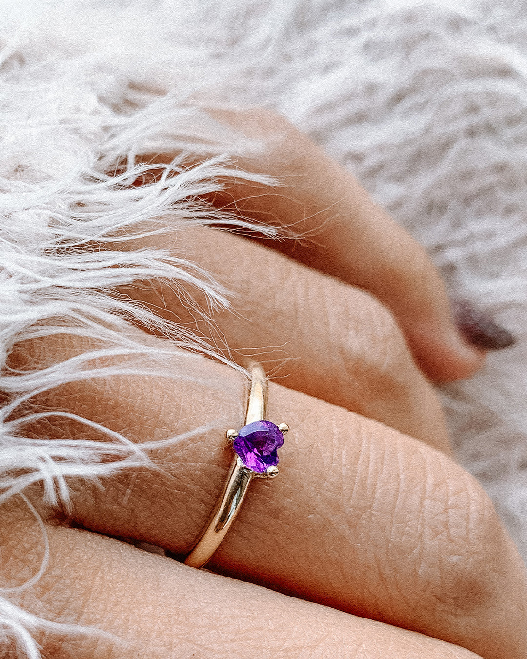 Purple Heart Cut Amethyst Ring