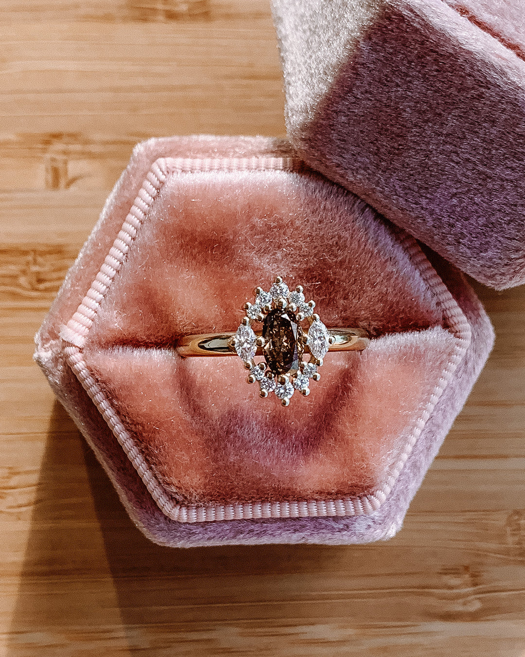 Golden Brown Diamond Ring with an Oval Cut Diamond