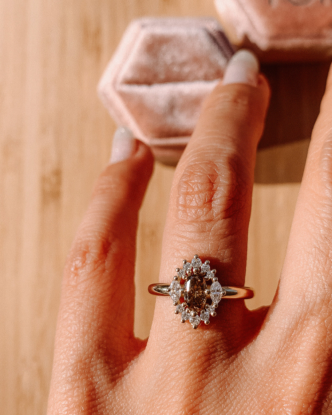 Golden Brown Diamond Ring with an Oval Cut Diamond