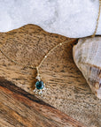 Green Sapphire and Antique Cut Champagne Diamonds Necklace
