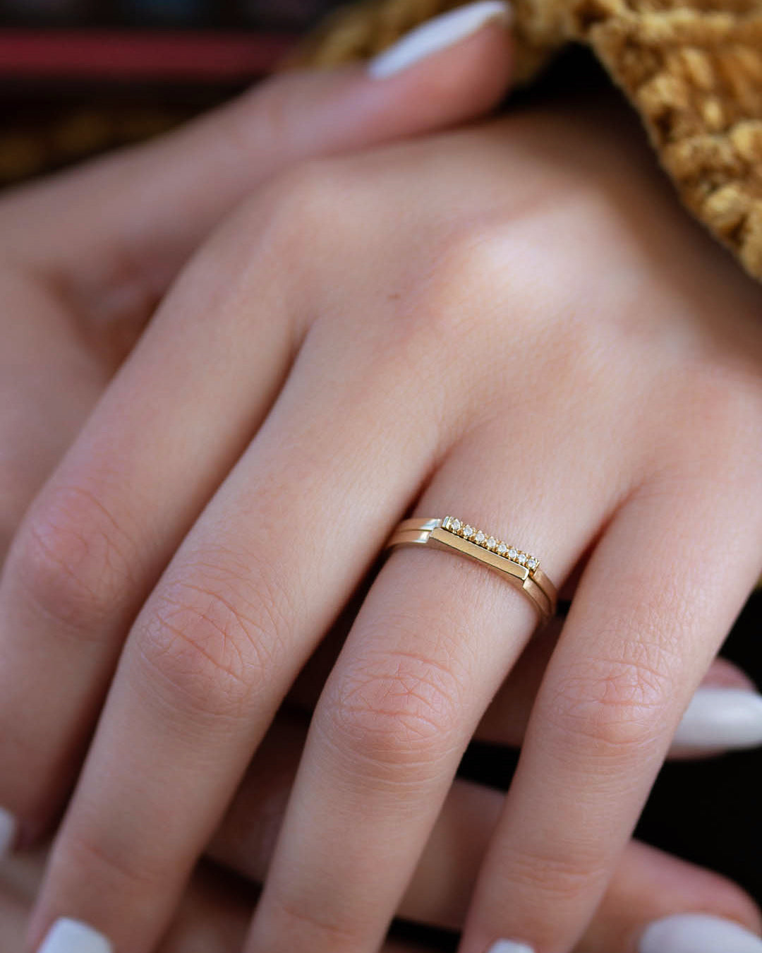 A dainty 14k yellow gold stackable ring.