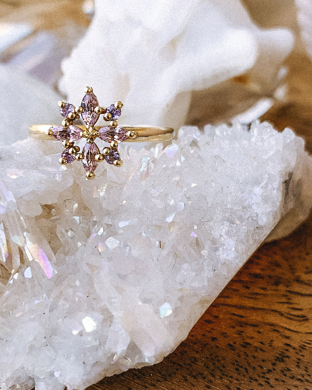 Snowflake Ring with Purple and Pink Sapphire Stones