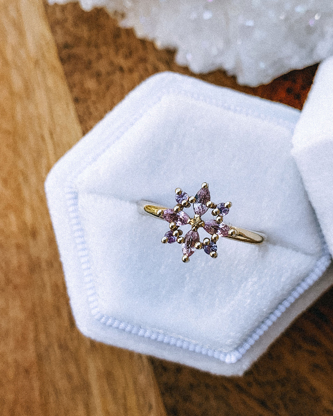 Snowflake Ring with Purple and Pink Sapphire Stones