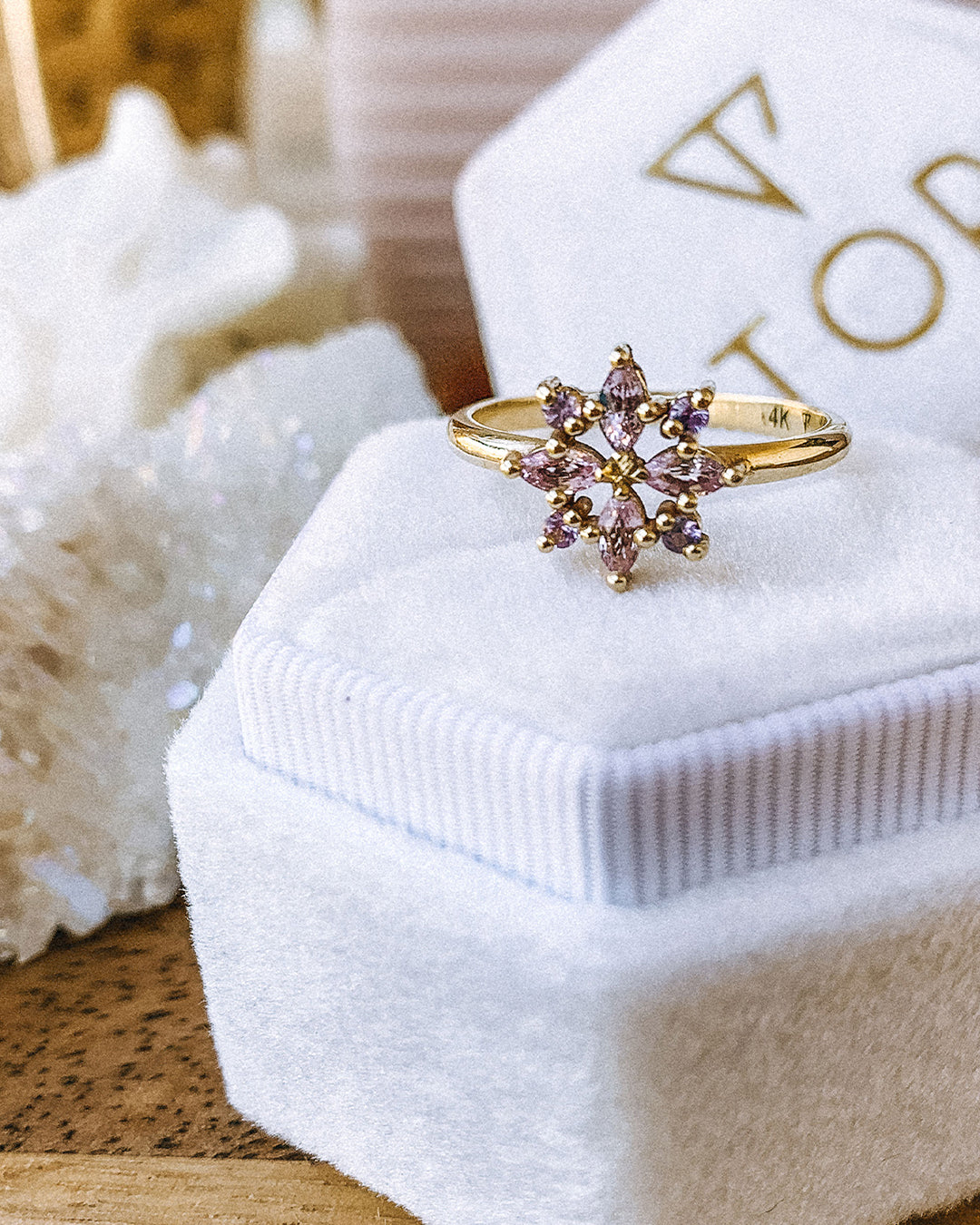 Snowflake Ring with Purple and Pink Sapphire Stones